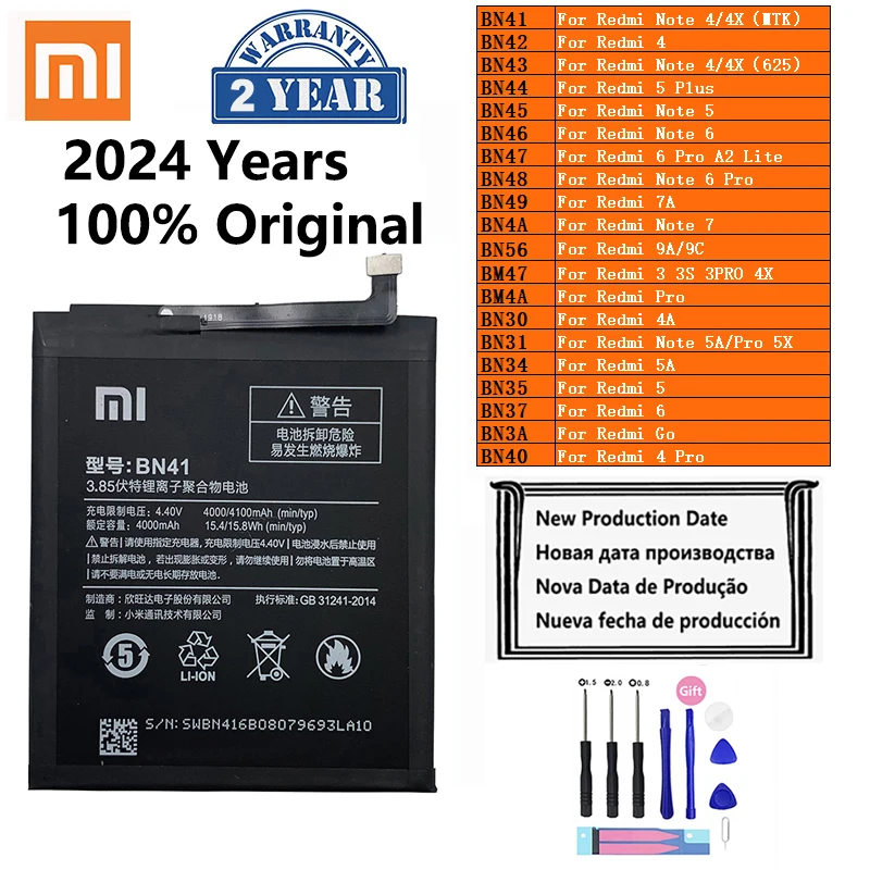 

XiaoMi Phone Battery Redmi Hongmi Note 3 3S 4 4A 4X 5 5A 5X 6 6 7 7A Go Pro Plus A2 Lite BN41 BN31 BM47 Replacement Batteries