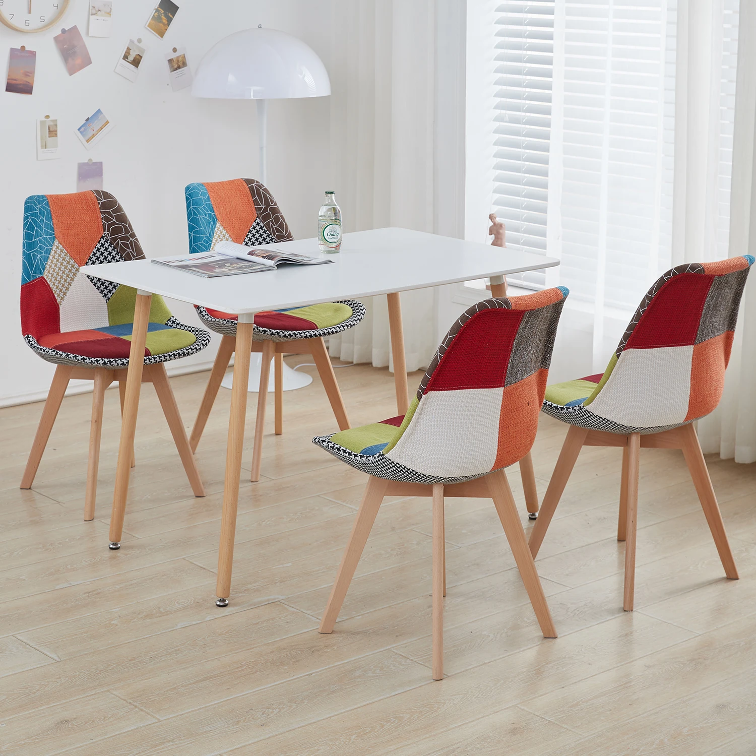 EGOONM 2/4/6 Stück Nordische Esszimmerstühle, Bunte Patchwork-Stühle mit Holzbeinen und Gepolstertem Sitz, Lounge-Stuhl für Küche und Wohnzimmer – Detail 6