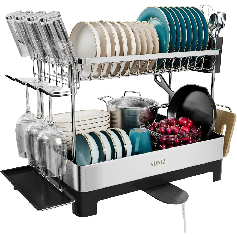 

2 Tier Dish Drying Rack, Extra Large Dish Rack, Multifunctional Large Dish Drainers for Kitchen Counter, 304 Stainless Steel Kit