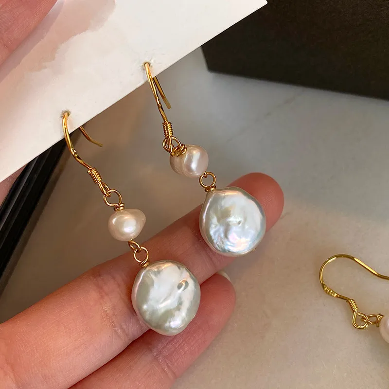 Neue Ankunft Trendy Natürliche Barock Taste Süßwasser Perle 14K Gold Gefüllt Weibliche Quasten Tropfen Ohrringe Anti Allergie Geschenke – Detail 6