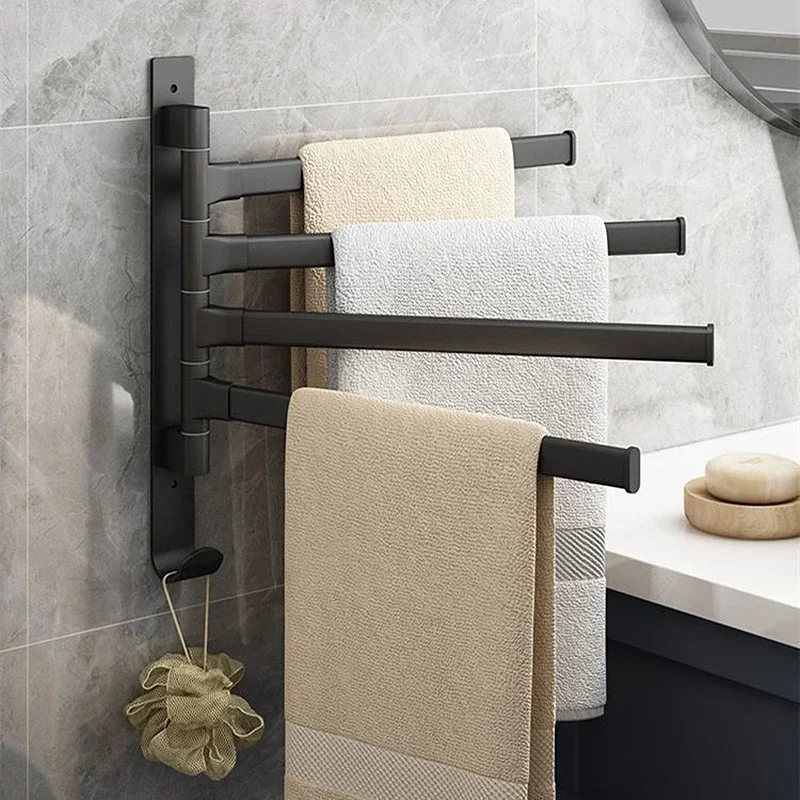 2/3/4/5 Bars Rotatable Space Aluminum Towel Rack Wall Mount Bathroom Towel Hanger Kitchen Paper Holder