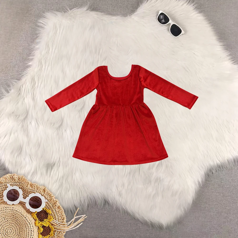 

8.21 Baby Girls Clothes Baby Girls Red Long Sleeve Velvet Knee Length Dresses