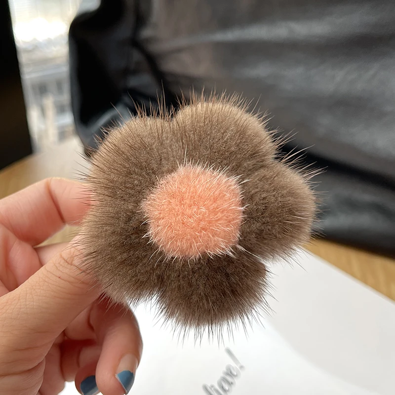 

Hair Rope Real Mink Fur Flower Elastic Bands Woman Luxury Genuine Rubber Band Hair Ring Accessories Fur Fluffy Hair Ties Girls