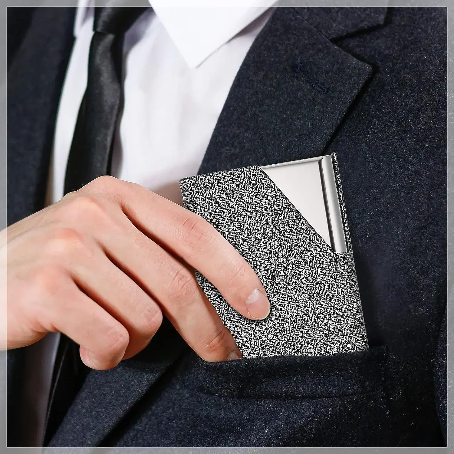 Business Card Holder PU Leather Name Card Holder Card Case Stainless Steel Credit Cards Pocket with Magnetic Shut for Men Women