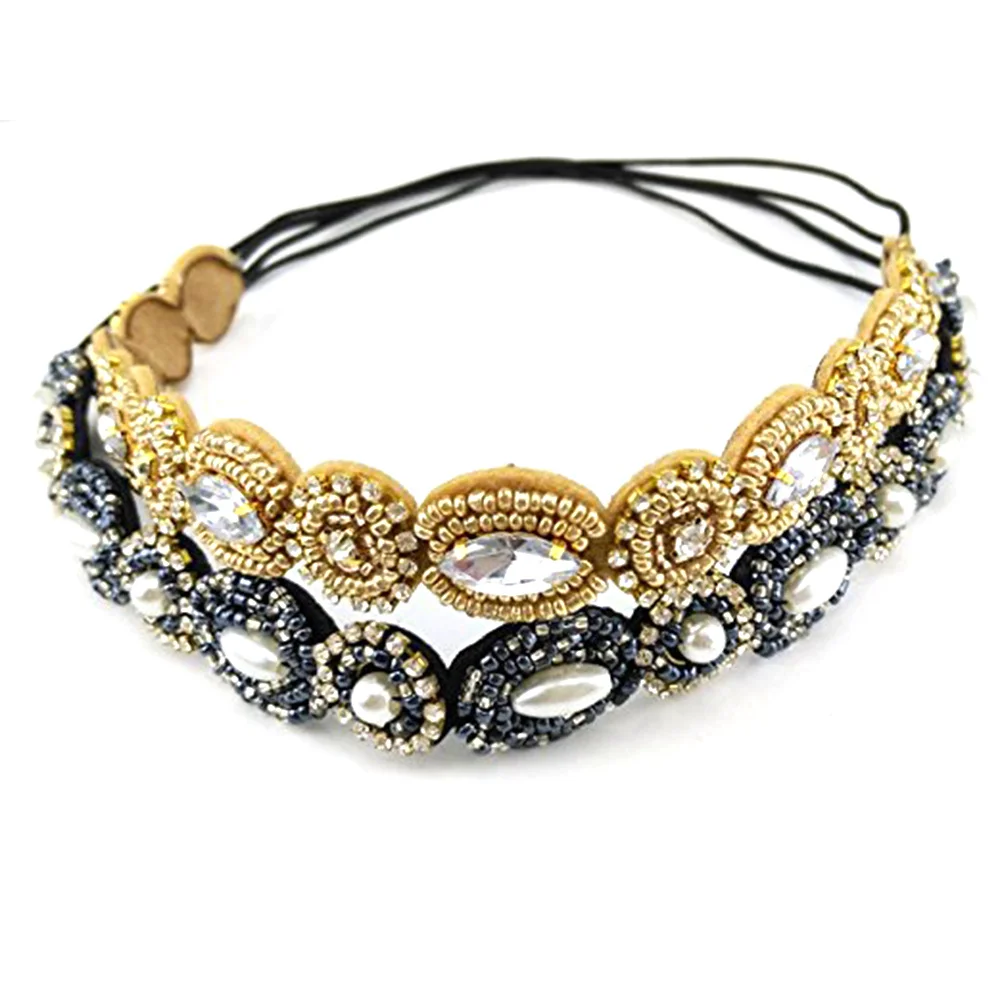 

2pcs Rhinestone Beaded Headband Stretch Elastic Hair Band For Women Daily Party Wear Crystal Stretch Headbands Bling Headbands