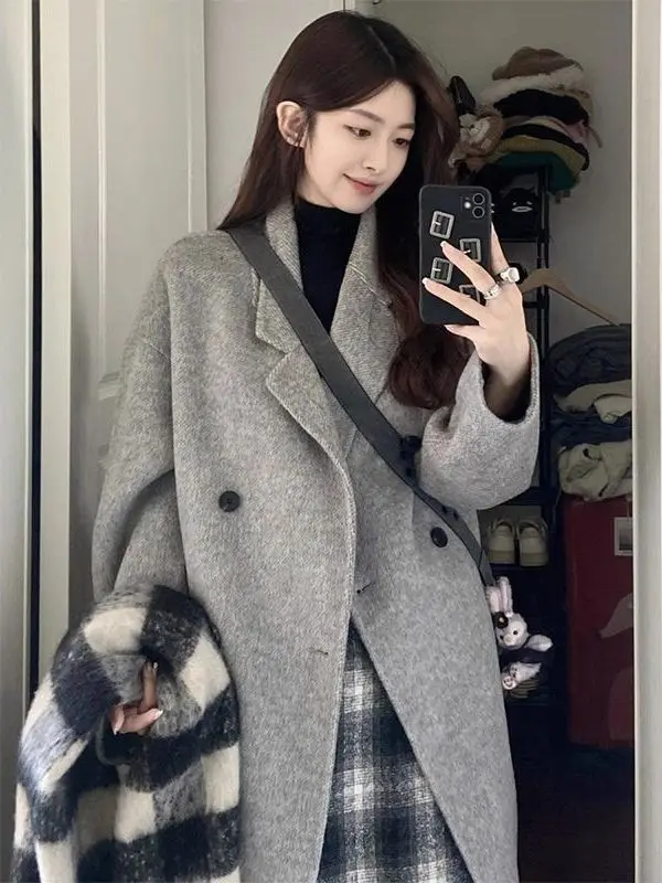 

ay Woolen Coat Women's Mid-Length Luxury Autumn Winter Korean Sle Small Size High-End Feelings Mid-Length Tweed Coat