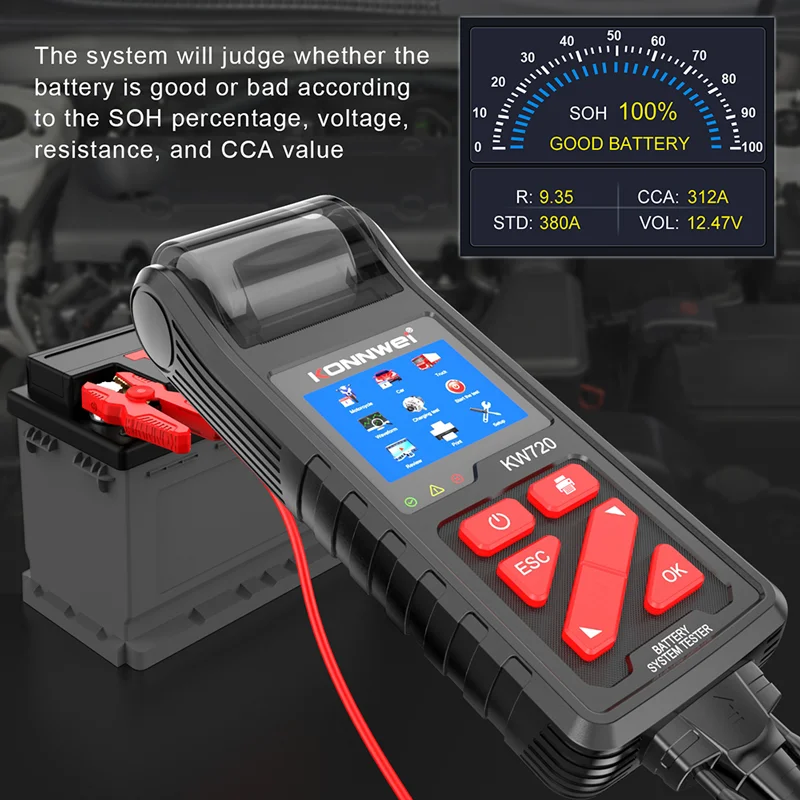 KONNWEI KW720 6V/12V/24V Cars Truck Motorcycle Battery Tester Battery Analyzer Charging Cranking Test Tools+KW309 Obd2 Scanner