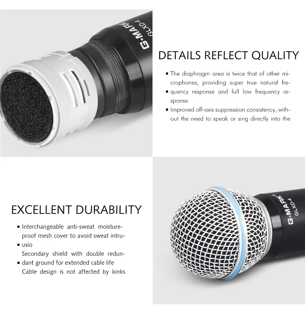 Microphone sans fil G-MARK GLXD4 professionnel système UHF déterminer micro pour discours sur scène mariage spectacle bande maison fête église