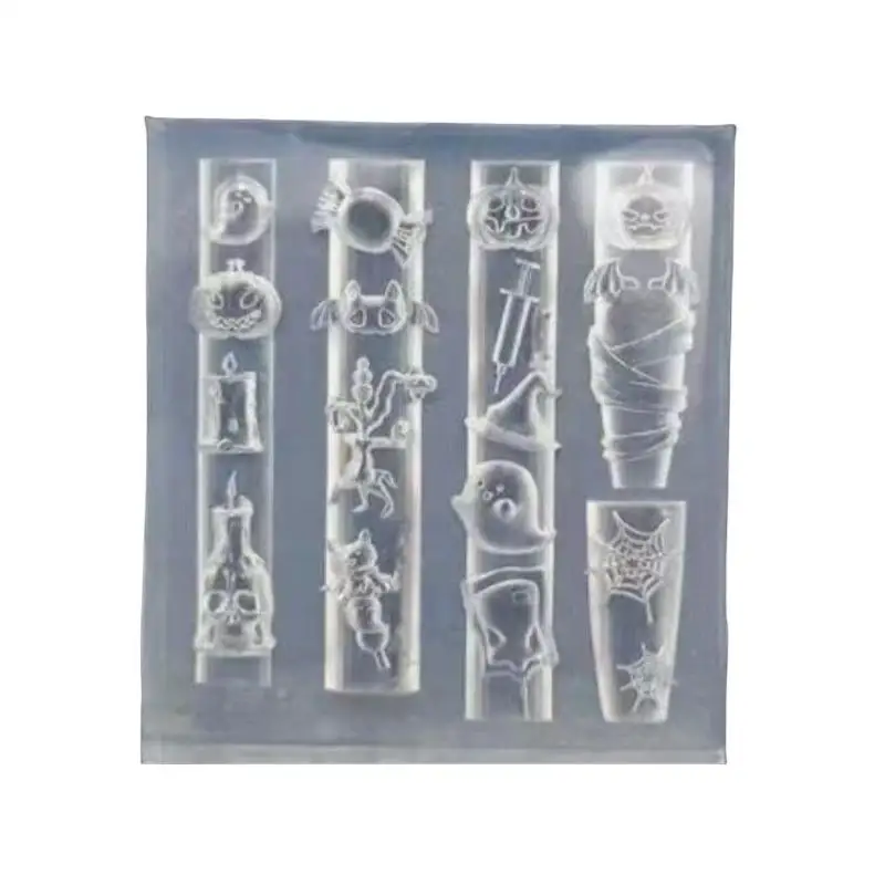 Halloween 3D Stampo per unghie in silicone Zucca Teschio Pipistrello Fantasma Ragnatela Modelli per unghie Strumenti di design per manicure Decorazione per unghie fai da te