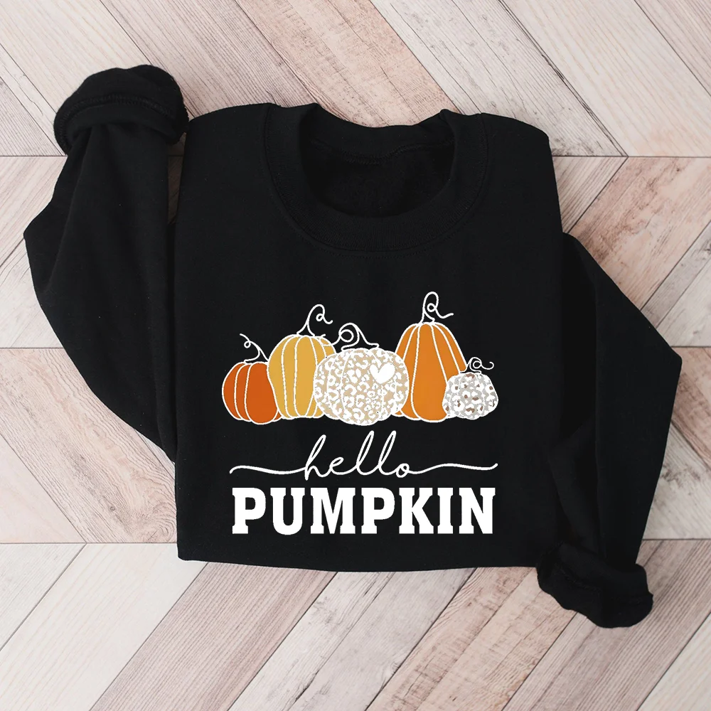 Hello Pumpkin Sweatshirt Halloween Sweatshirts for Women Fall Gifts Autumn Tee Halloween Women Sweater Thanksgiving Gifts