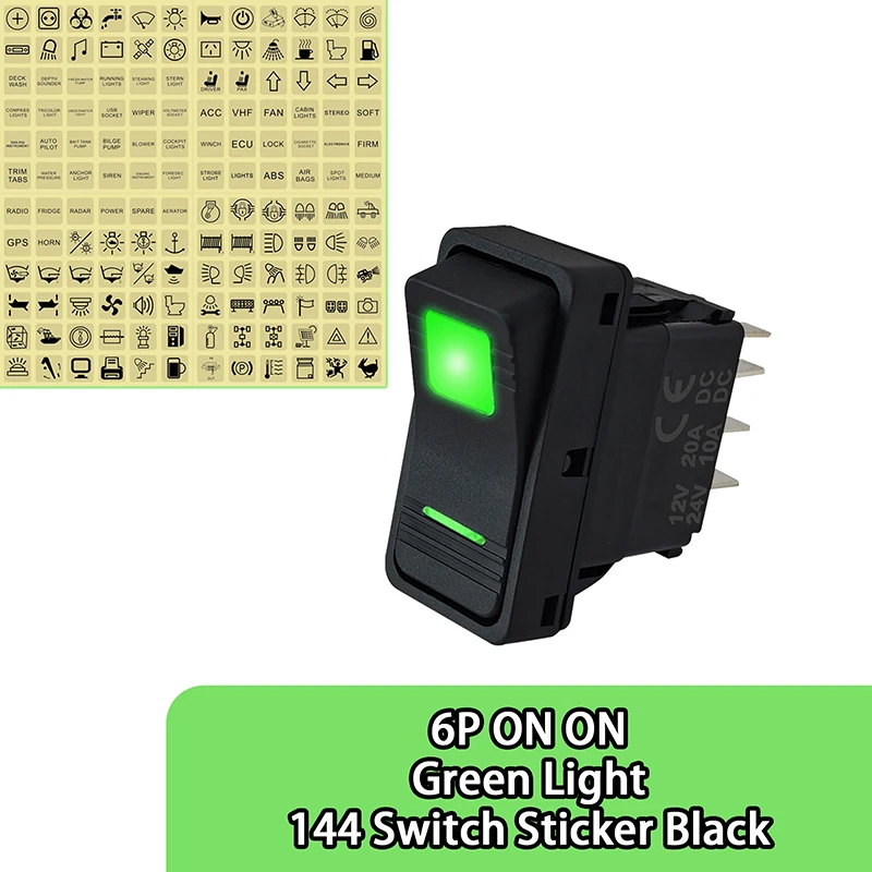 

6-контактный 12 В/24 В DIY зеленый свет, кулисный переключатель, водонепроницаемый IP65 ВКЛ для автомобиля, квадроцикла, автофургона, UTV, прицепа, кемпера, лодки, мотоцикла
