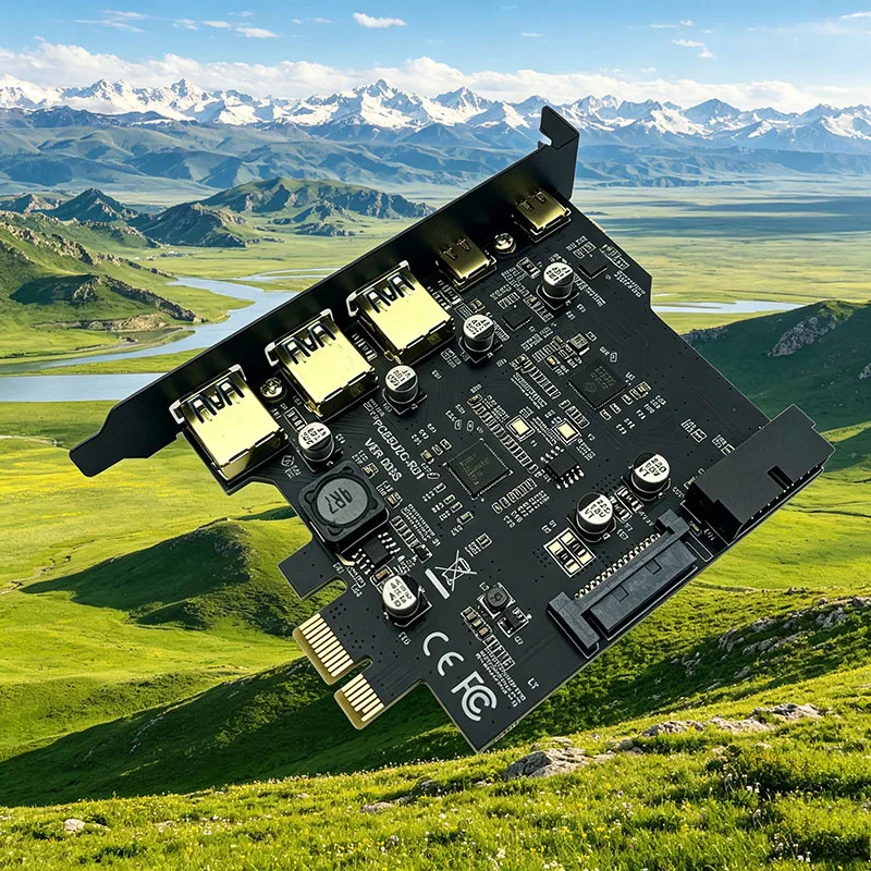 PCI-E 1X To 2 Port Type-C + 3 Port USB3.0 Expansion Card Riser Board Adapter PCI Controller Add On Cards for PCIE 1/4/8/16X Slot