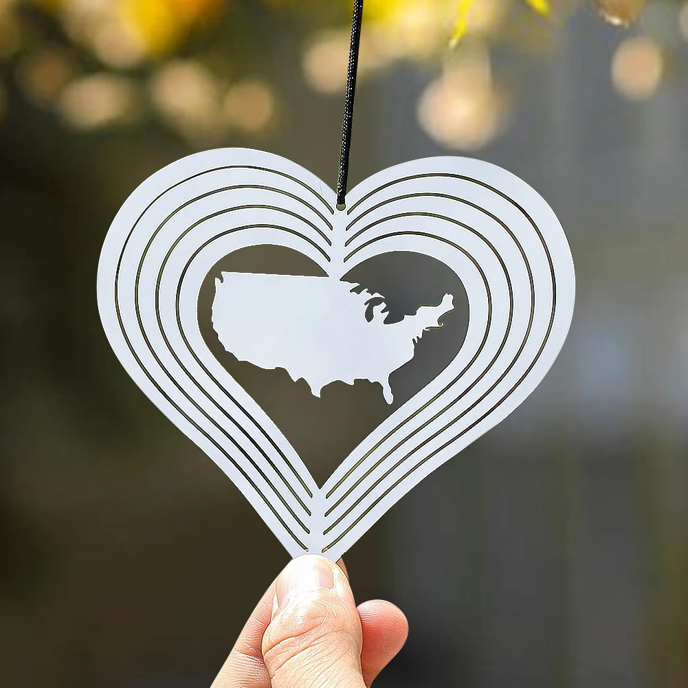 1PC Stainless Steel 3D Wind Turn Love America Room Decor Aesthetic Hanging Decoration Garden Sun Catcher DIY Crystal Accessories