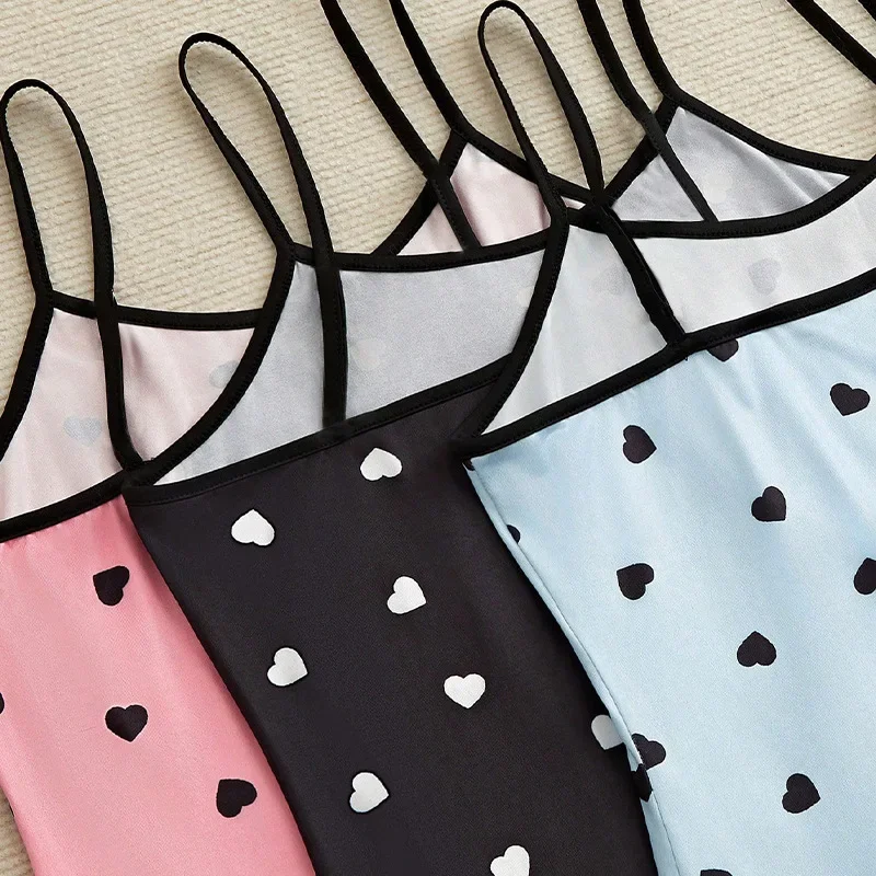 European and American Sleepwear Women's Summer Milk Silk Heart Suspender Skirt Soft and Suitable for Outdoor Wear at Home
