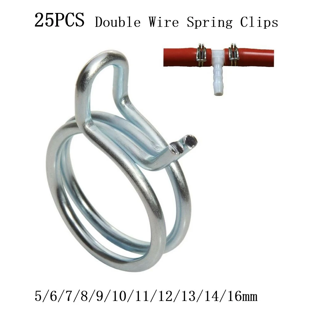 Hose Clip Fuel Clip 25PCS Accessories Air Dual Line Replace Silicone Hose Silver Spring Fuel Clip With Vacuum Hose