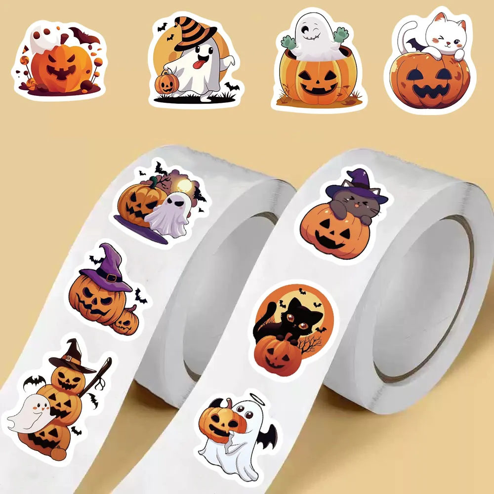 500PCS Halloween Roll Stickers Laptop Luggage Mobile Personalized Colorful Skateboard Living Room Harajuku Decoration Sticker image 4