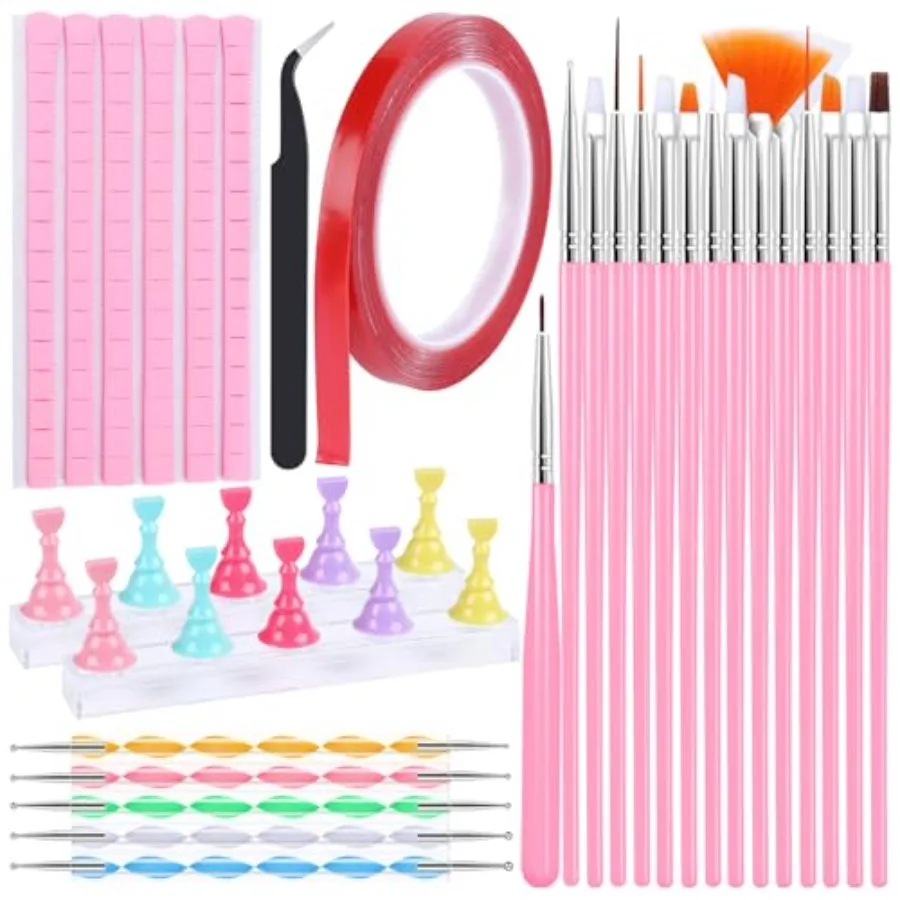 

Nail Art Stand Tools Kit: 15 Pcs Nail Brush 5 Pcs 2-way Dotting Tool 2x Holder for Painting Nails and Press ons 96x Reusable Ad