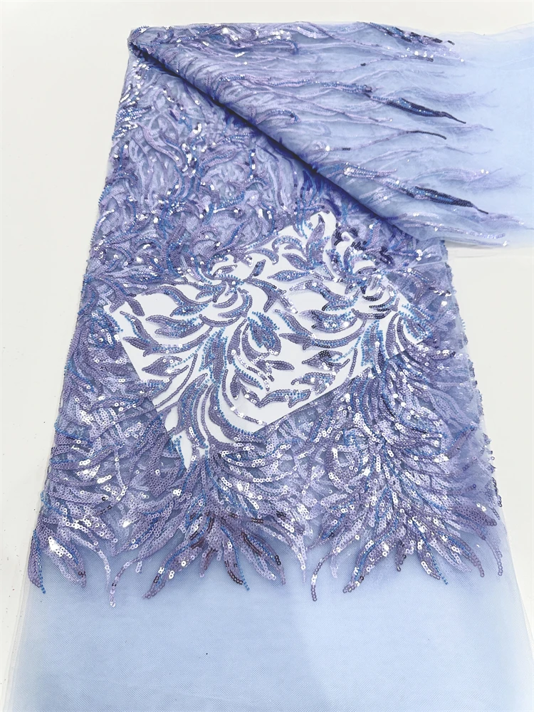 Top Selling Luxury Beaded Lace High Quality Fabric 2025 Embroidery Brown 5 Yards Lace Fabrics African Lace For Prom Dress