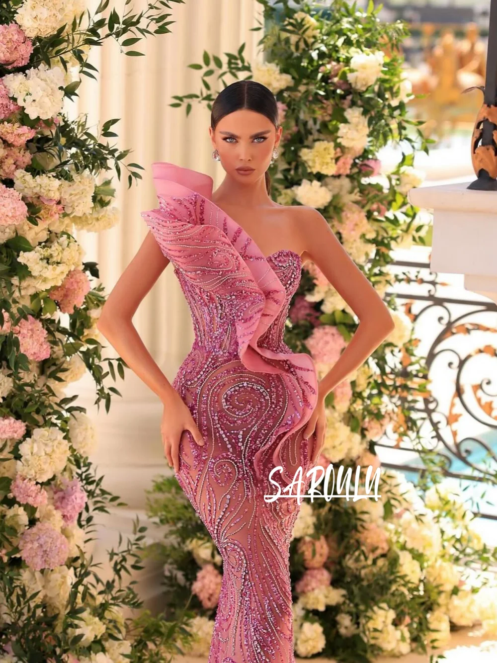 2025 Embroidery Beaded Evening Dress Luxurious One Shoulder Cocktail Illusion Mermaid Customized Sexy Prom Gown Party Formal