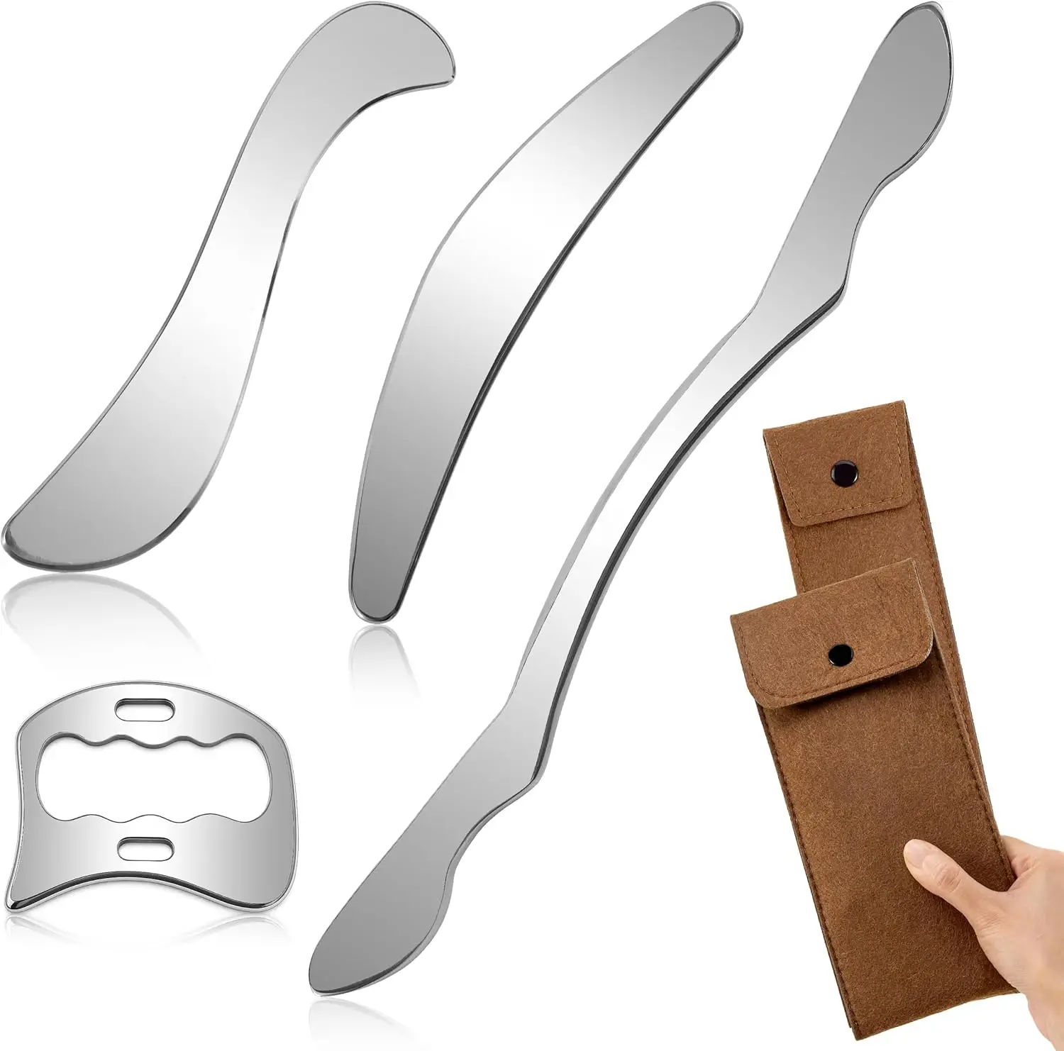 

Многофункциональный инструмент Гуаша 4-в-1 для физиотерапии, скребок для мышц из нержавеющей стали, длинная палочка и инструмент Derma Edge для локтей, запястий, коленей, спины