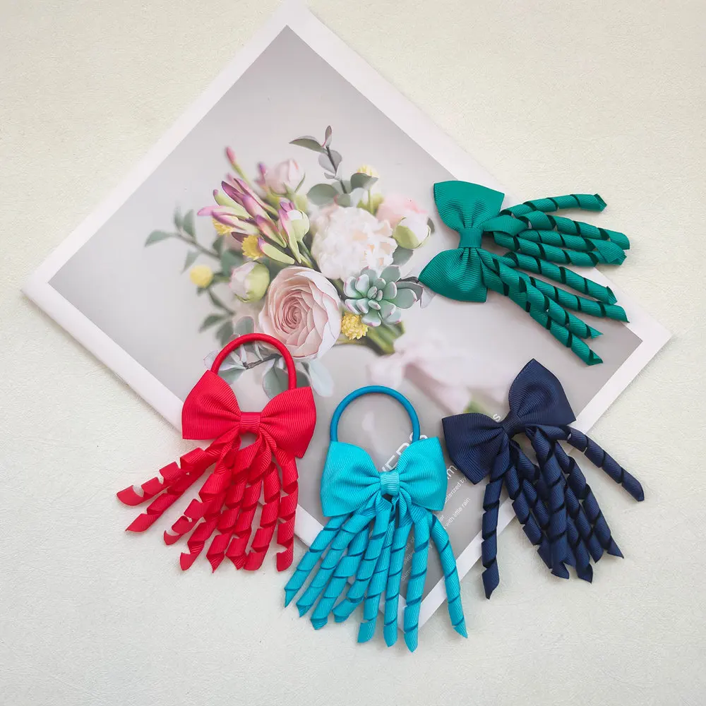 10PCS Baby Girls Party Season Ribbon Curly Bow Hair Clip Tie  Hairpin Kids Ponytail Holder Small 2.5Inch Bowknot Daily Custom