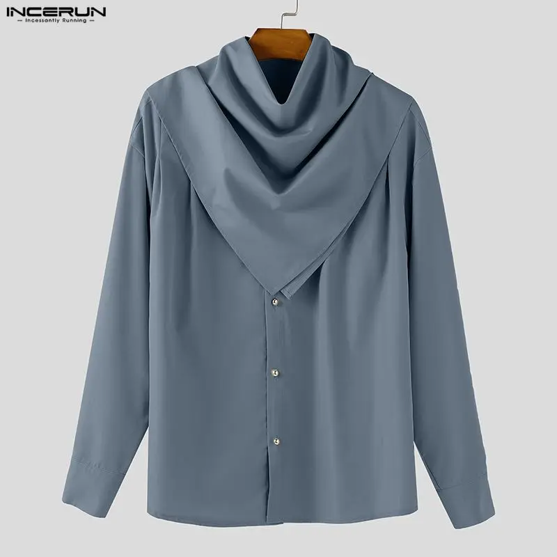 INCERUN الرجال قميص الصلبة وشاح طويل الأكمام ملابس الرجال غير رسمية فضفاضة ربيع الخريف الشارع الشهير بلوزات على الموضة الذكور القمصان S-5XL #5