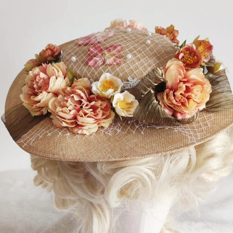 الصيف زهرة ديكور قبعة مسطحة المرأة زهرة ديكور عطلة قبعة للشاطئ بسيطة قابلة للطي السفر ل قبعة الشمس واقية من الشمس UV ل S