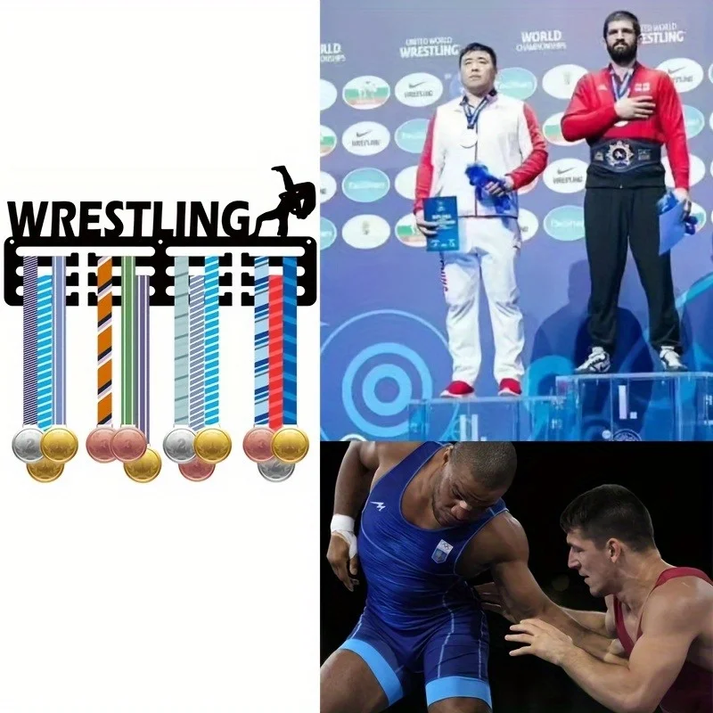 A Stylish Wrestling Medal Display Rack - a Space-Saving, Easy-To-Install Wall-Mounted Holder for Medals And Trophies, Featuring