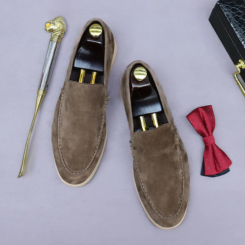 Matte Suede Men's Shoes Genuine Leather Retro Low-Top Shoes Business Slip-On Cow Suede Slip-On Soft Men's Casual Leather Shoes