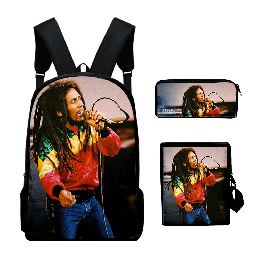 Trendy Popular Youthful Bob Marley 3D Print 3pcs/Set Student Travel bags Laptop Daypack Backpack Shoulder Bag Pencil Case