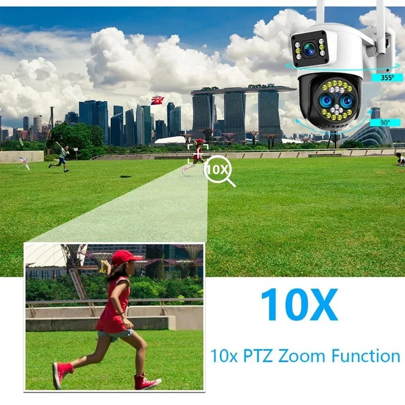 Security Camera Outdoor,Wifi 4K 8MP Two Lens Two Screen Outdoor Wireless Camera 10X Zoom Two Way Audio Detection EU Plug Durable