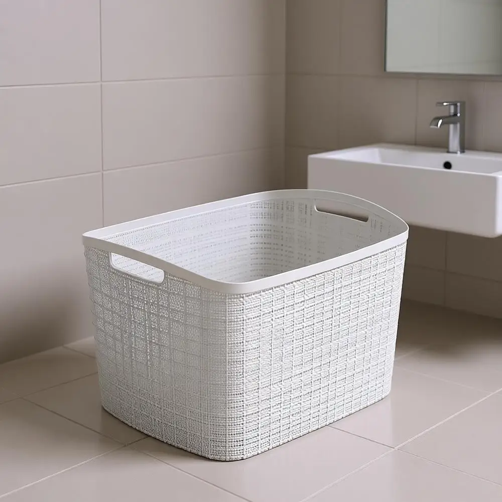 

2 большие декоративные пластиковые корзины для хранения из джута объемом 30,5 л — идеально подходят для домашнего офиса, полок в шкафах, кухонной кладовой и спальни.