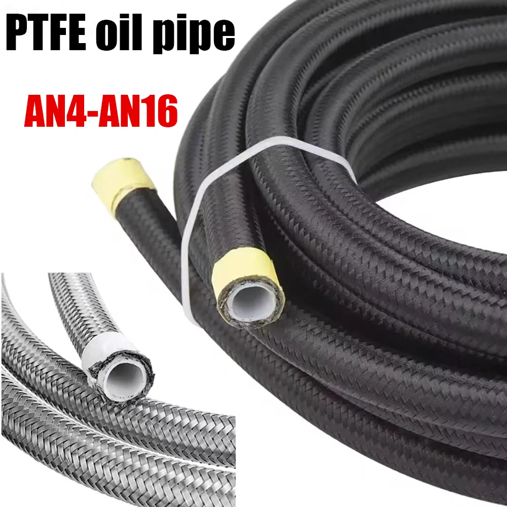 PTFE Oil Pipe AN4/AN6/AN8/AN10/AN12/AN16 Braided Stainless Steel Oil Pipe/Car Modification Oil Cooler Oil Pipe Silver Black