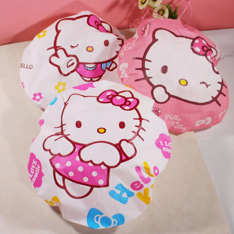 Hello Kitty shower cap, waterproof ladies’ bathroom accessory, hair protection cap, dust cap, kitchen grease-proof cap