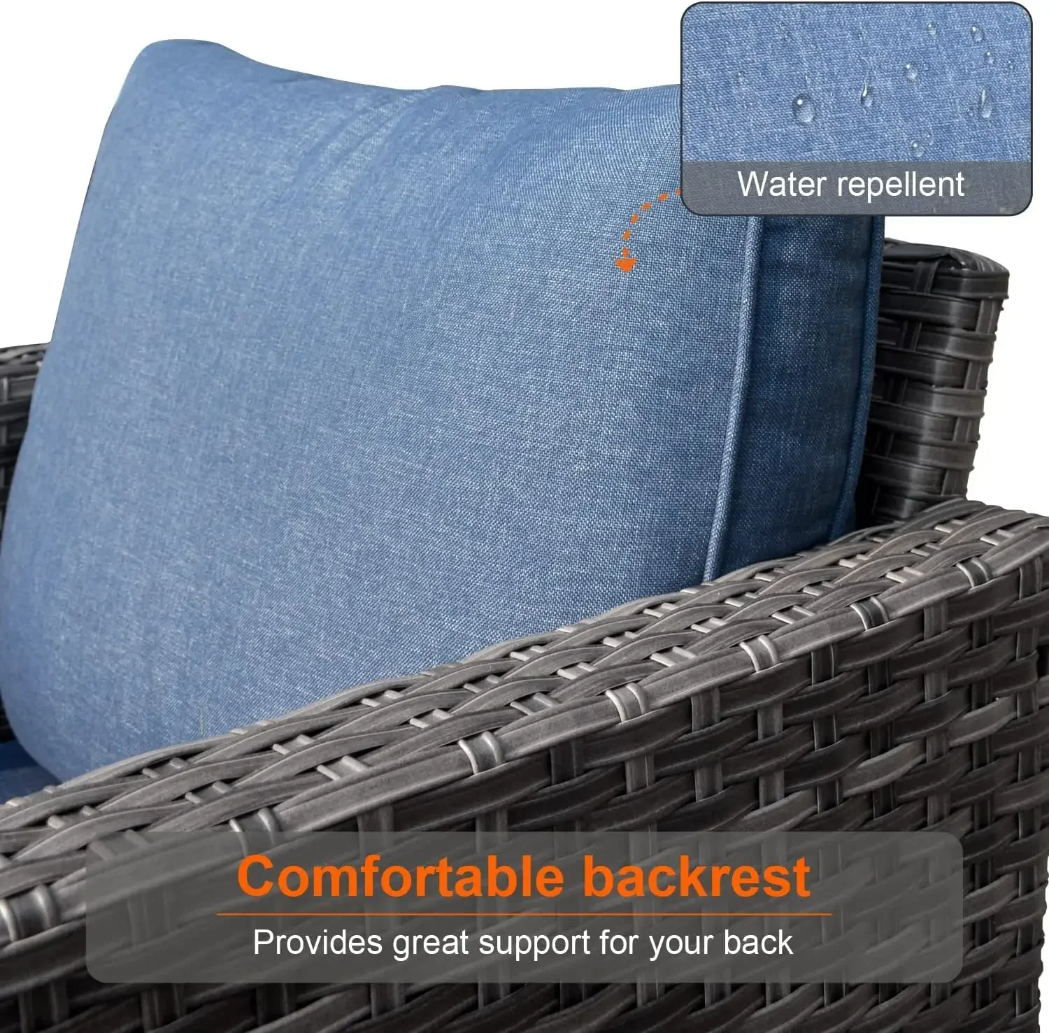 9/10pcs Outside Patio Conversation Set Wicker Rattan Patio Seating Set Weather Resistant Patio Chairs Set,Denim Blue