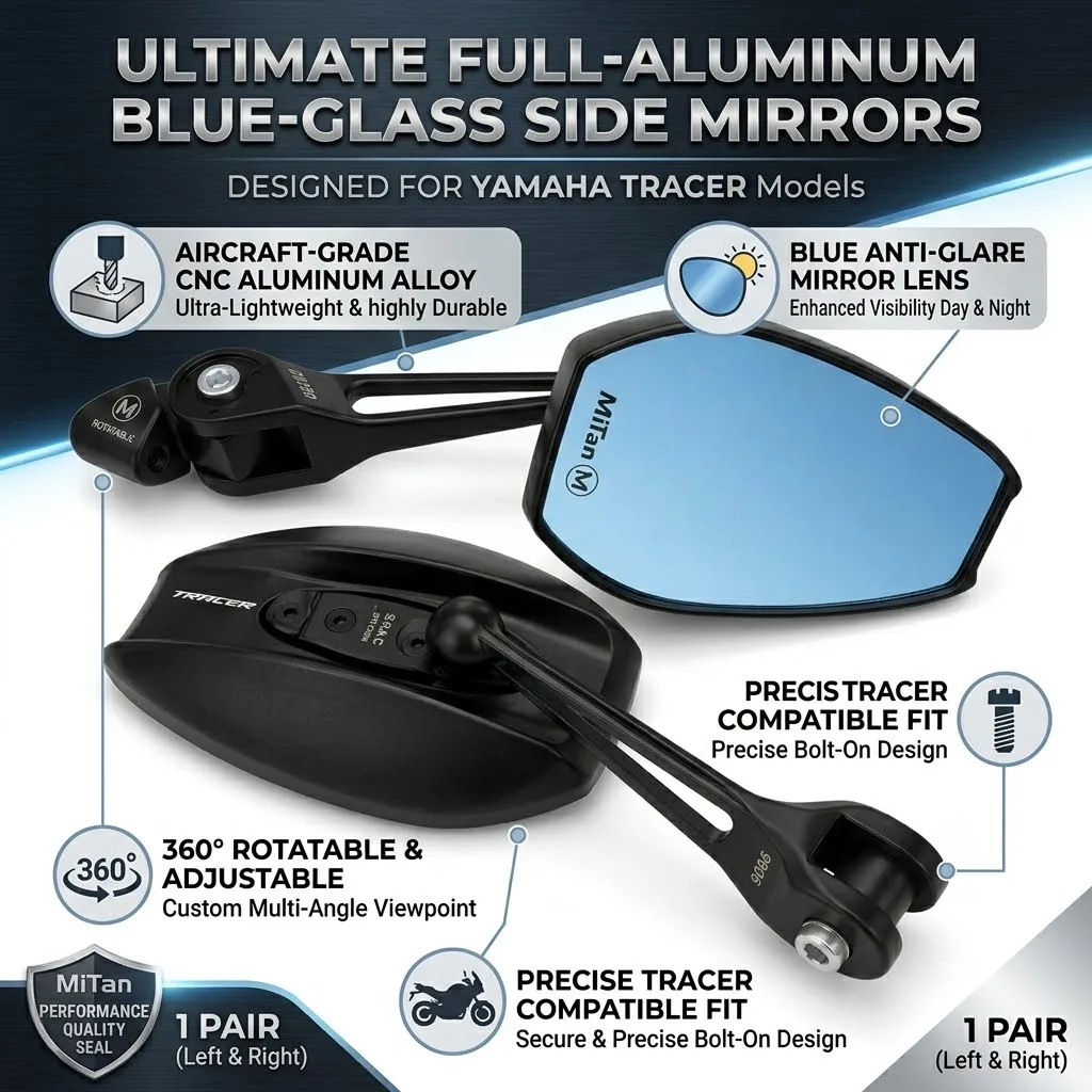 Anti-Fog Anti-Glare Motorcycle All Metal Rearview Mirror Blue Glass With LOGO For YAMAHA TRACER900 TRACER 900 ABS 2015 2016 2017