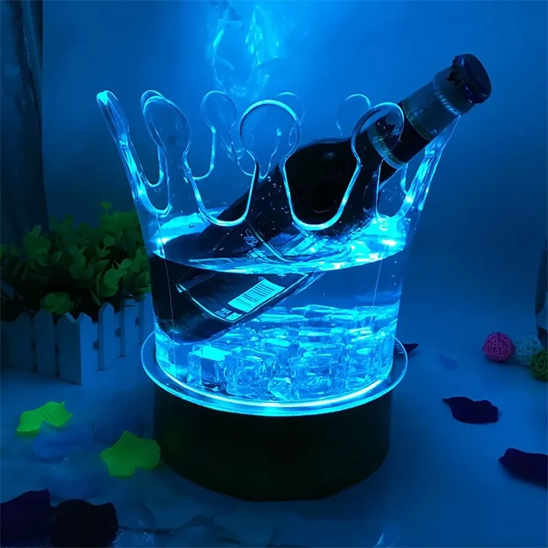 New Crown LED Rechargeable Ice Buckets Acrylic Growing Wine Holder Waterproof Bar Ice Cooler Champagne Wine Beer Ice Bucket