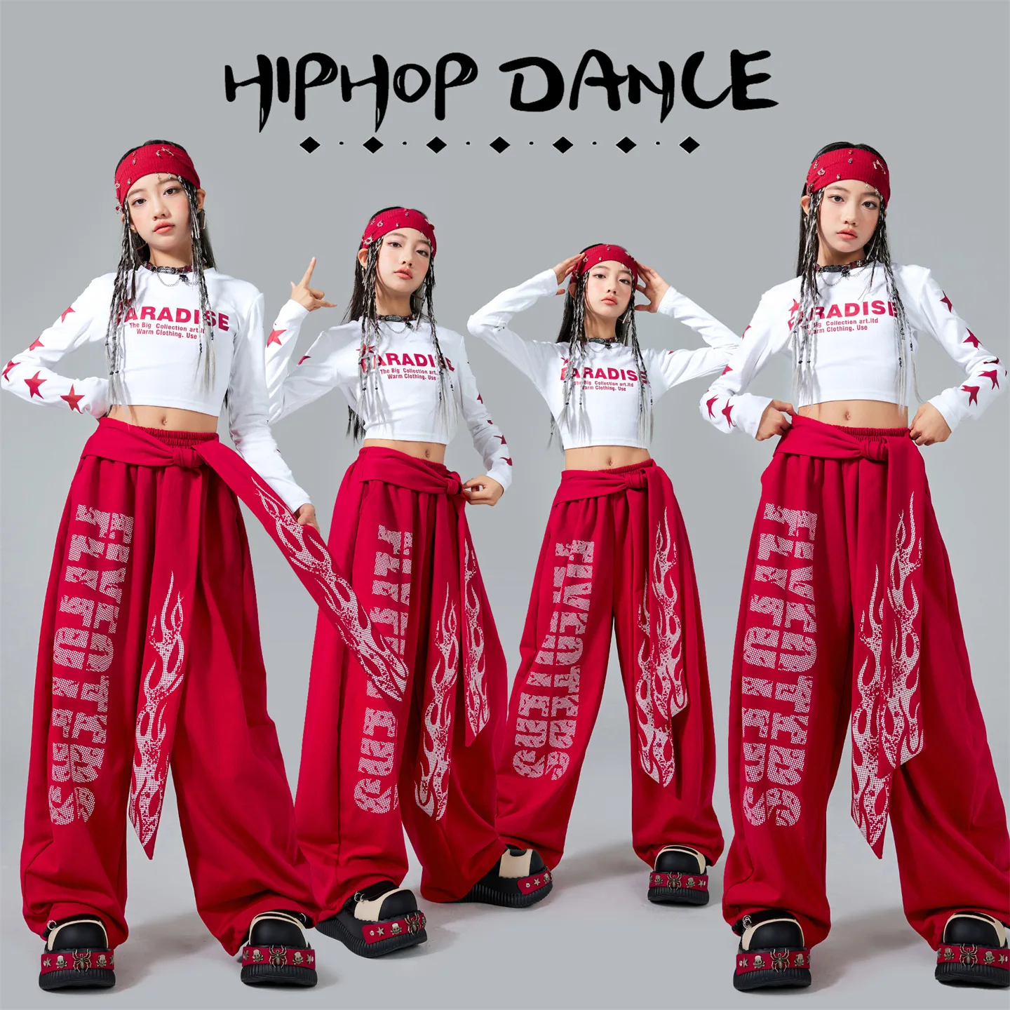 

Комплекты одежды для девочек: укороченные топы в стиле хип-хоп, брюки карго с эффектом брызг краски, уличная одежда для детей, костюмы для джазовых и K-pop групп