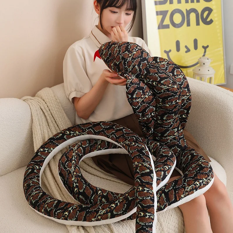 400cmLifelike Burmese Python Plush Toy Simulation Stuffed Animal Long Coiled Snake Scary Reptile Giant Cobra Halloween Gift Deco