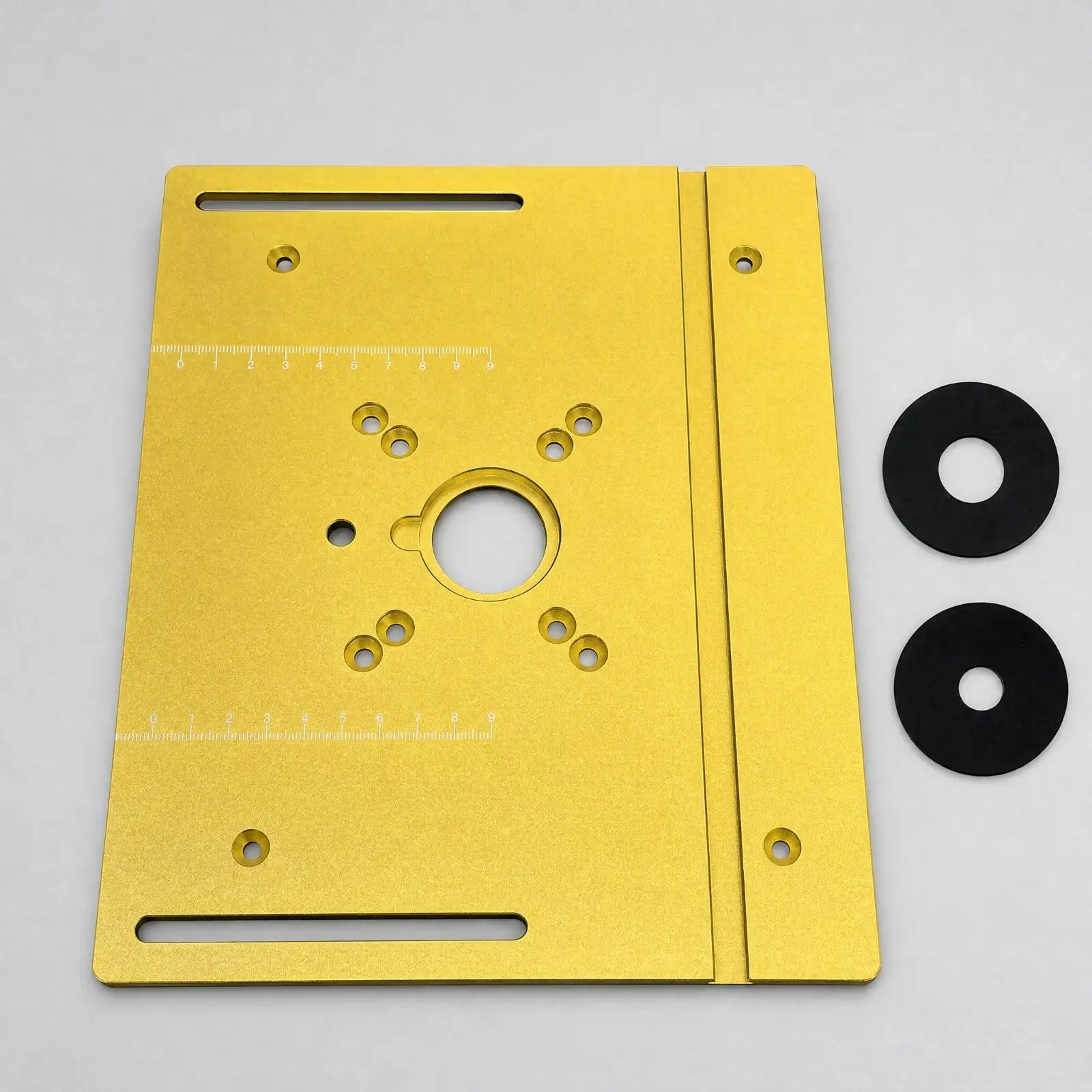 Router Insert Plate for Inverted Installation with Adjustment Slots and Ruler Guide