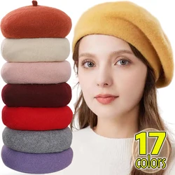 100% Wool Retro Beret Hat Autumn Winter Women British Hepburn stylish Artist Painter Hats Thick Warm Woolen Pumpkin Beanies Cap