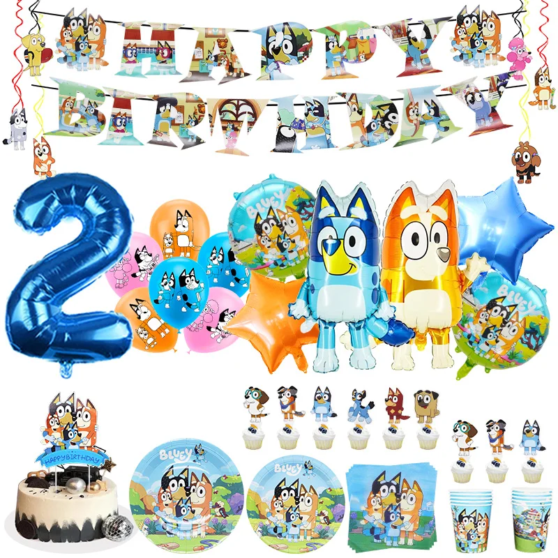 Bluey Birthday Party Decoration Bingo Aluminum Film Balloon Latex Balloons Kids Event Supplies Disposable Tableware Banner