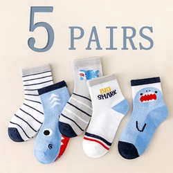 5 pairs of cartoon shark striped mesh thin sweet creative socks boys and girls spring and summer breathable anti-sweat socks