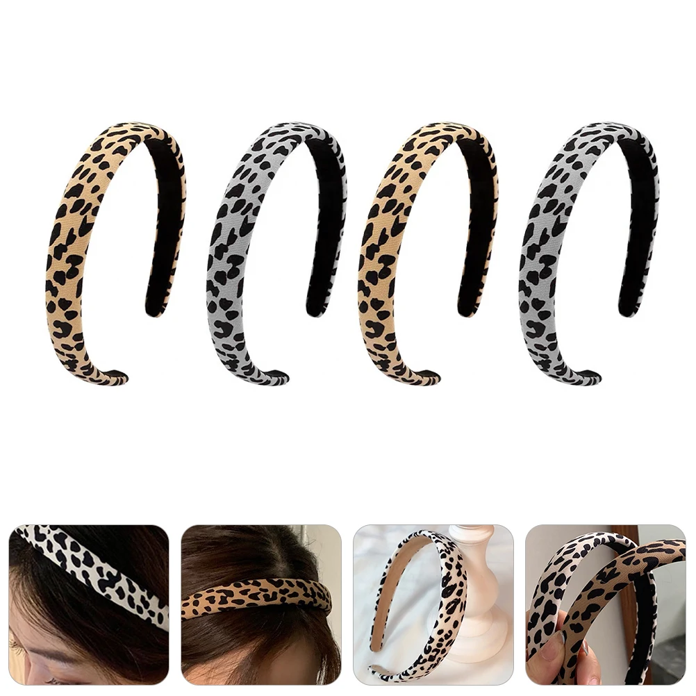 

4 Pcs Print Headb Wide Hair Hoop Cloth Leopard Headb Girls Headpiece Breathable Material Photography Daily Use
