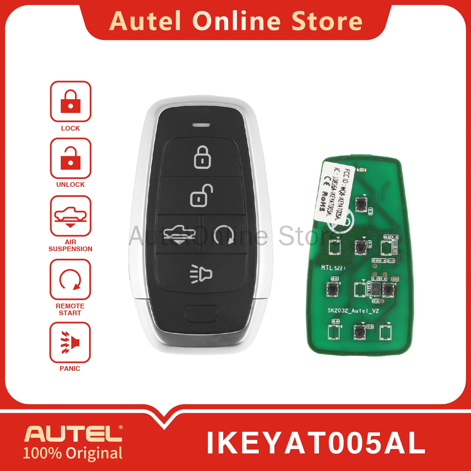 

AUTEL IKEYAT005AL 5-кнопочный универсальный интеллектуальный дистанционный ключ для KM100/IM508/IM608