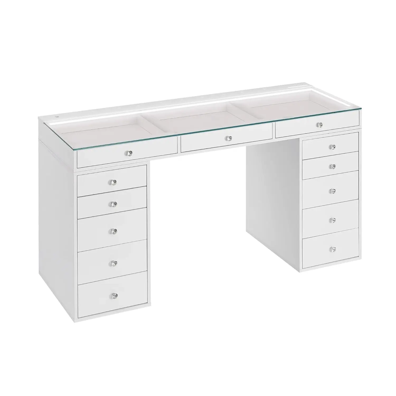 Impressions Vanity SlayStation Radiant Pro 2.0 Vanity Table with LED Light, Featuring Edge to Edge Clear Glass Top, Tri Tone Mak