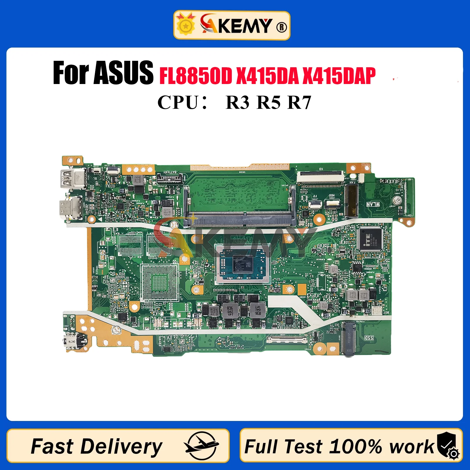 

X415DA Laptop Motherboard For ASUS VivoBook X415D FL8850D X415DA X415DAP Notebook Mainboard With R3 R5 R7 CPU 100% tests OK stk