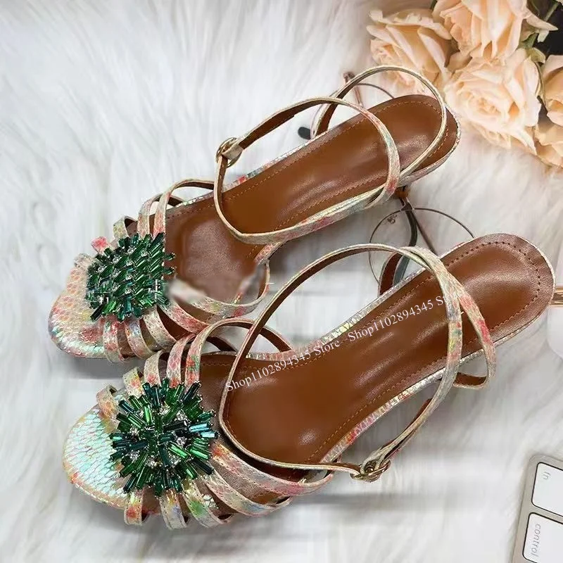 

Solid Crystal Buckle Hollow Sandals Thin High Heel Peep Toe Fashionable Sexy Novel Western Summer Woman Shoes Zapatillas Mujer