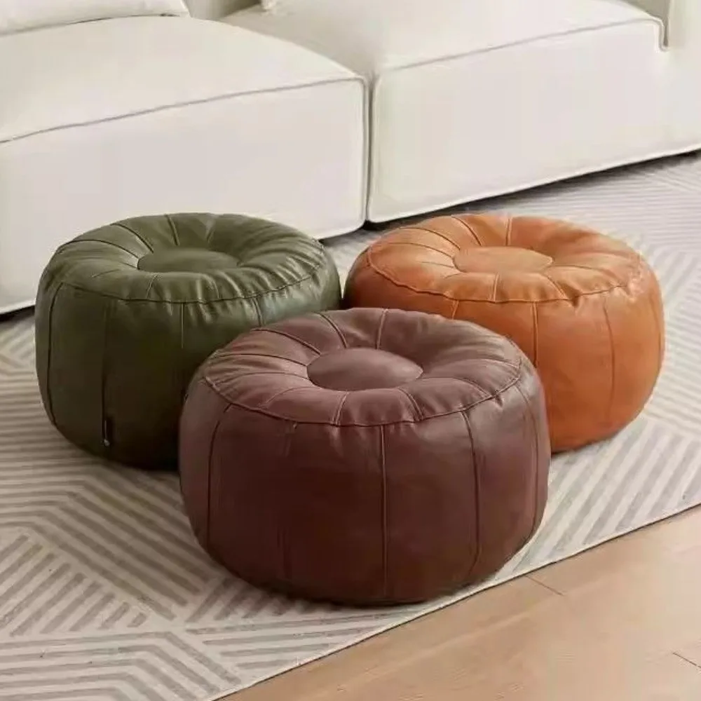 جديد بولي Leather الجلود غير محشوة تخزين الساق مقعد مستدير سعة كبيرة تخزين Pouf الحد الأدنى الشمال العثماني مقعد غرفة المعيشة
