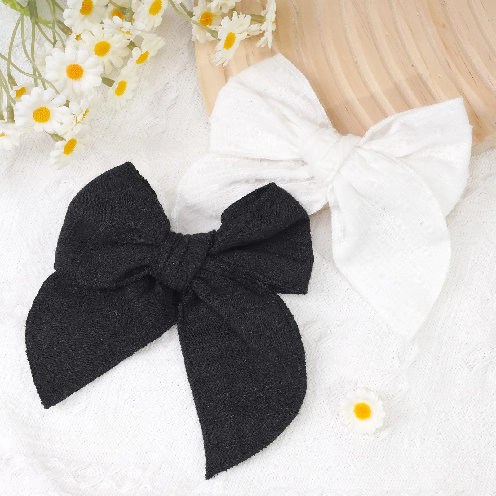 5Pcs 5Inch Girls Lovely Candy Solid Color  Bows Hair Clips 100% Cotton Bow Barrettes Kids Child Hair Accessories Headwear